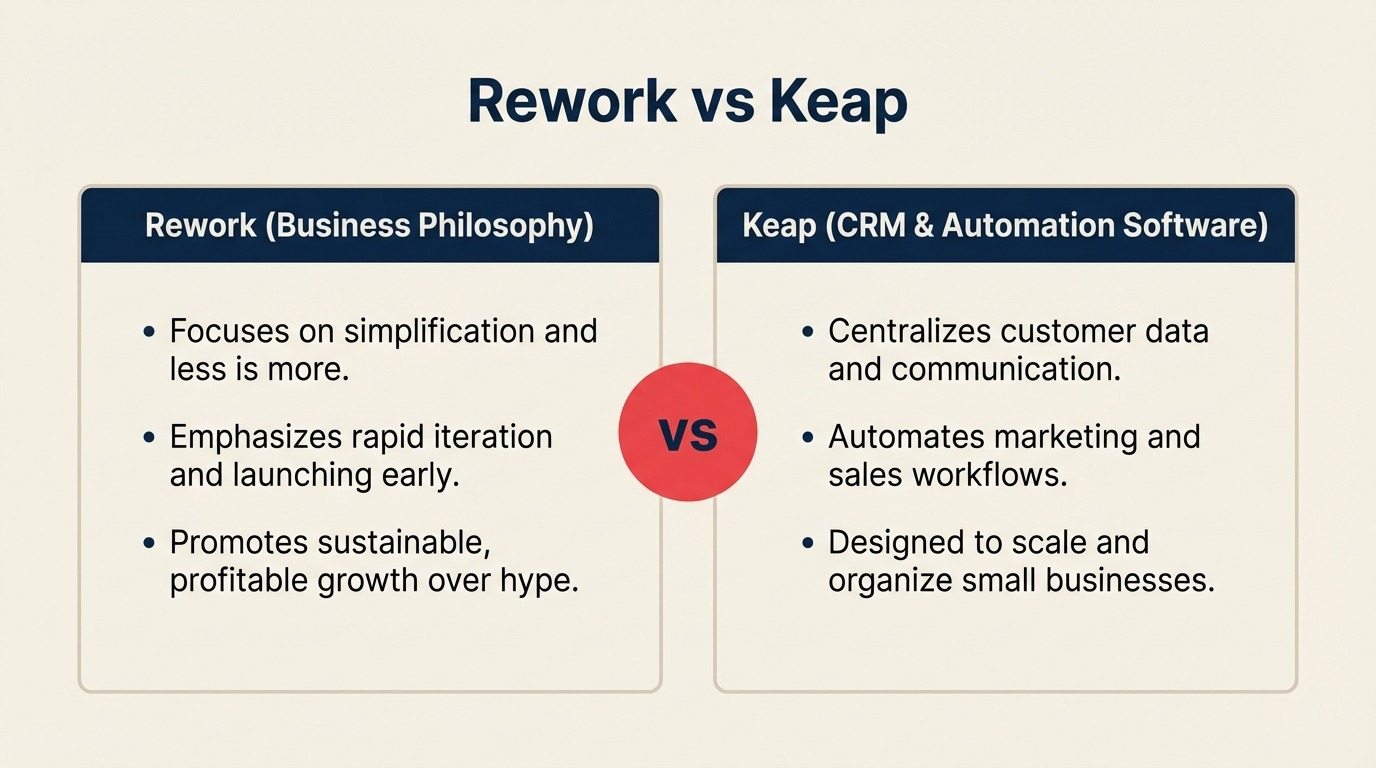 Rework vs Keap CRM comparison, unified CRM with lead management and chat vs small-business CRM with marketing automation and payments