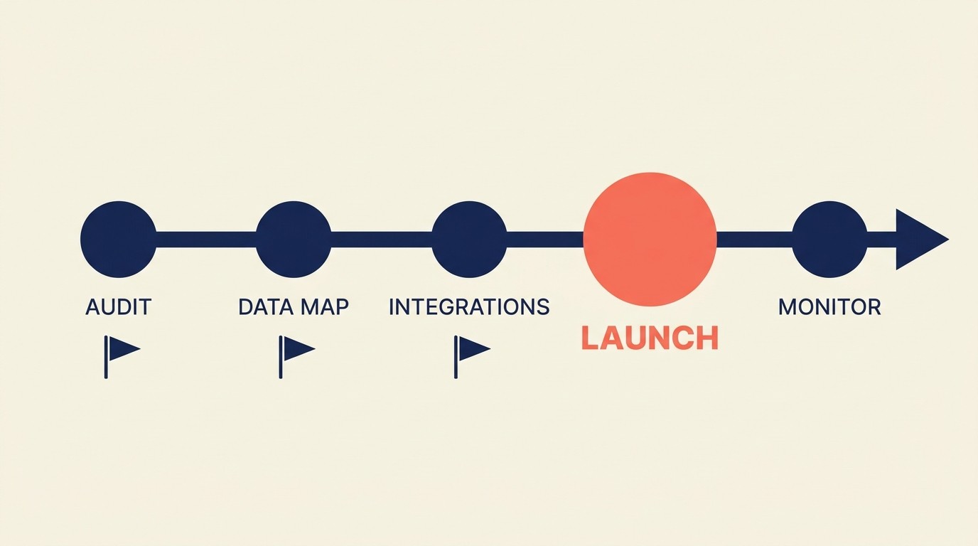Phased platform migration roadmap with data mapping, redirects, and zero-downtime cutover steps