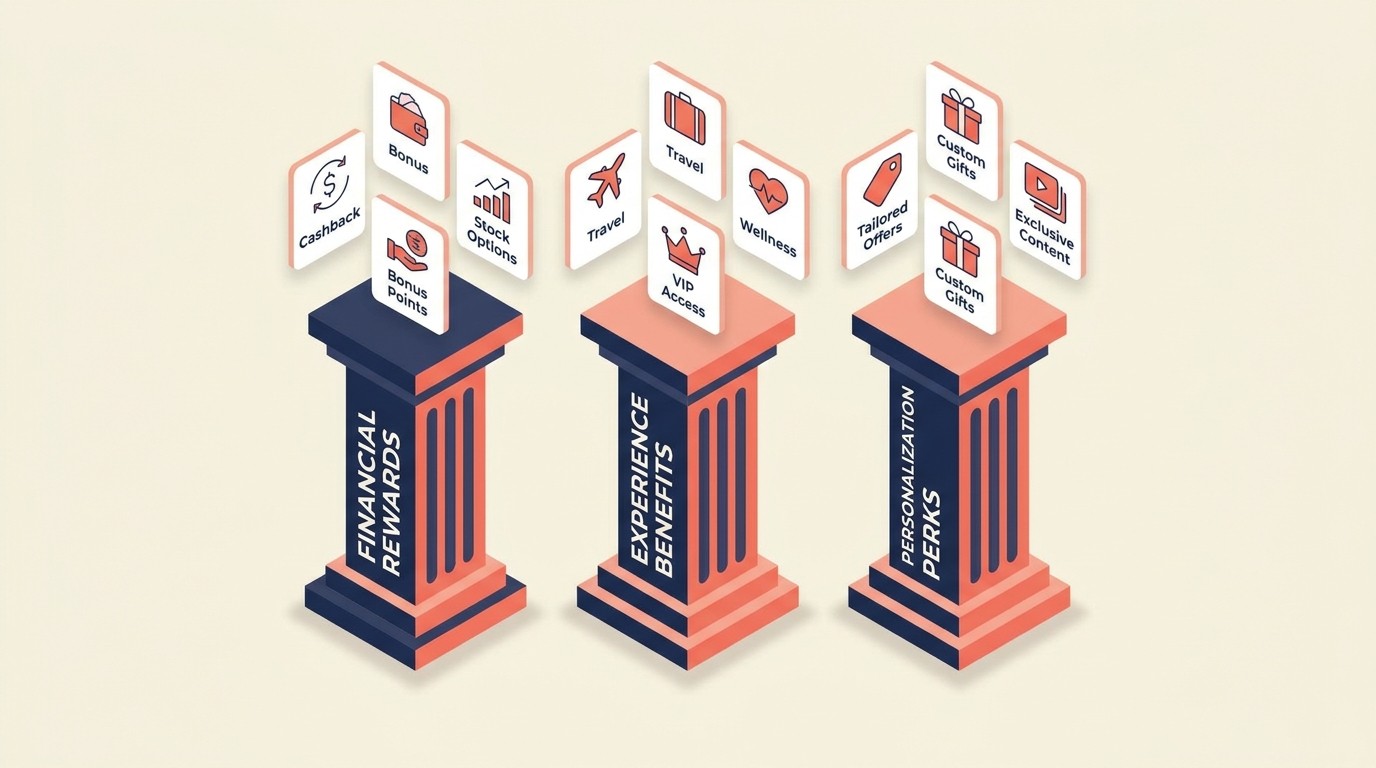 Three categories of VIP benefits: financial rewards, experience benefits, and personalization perks working together