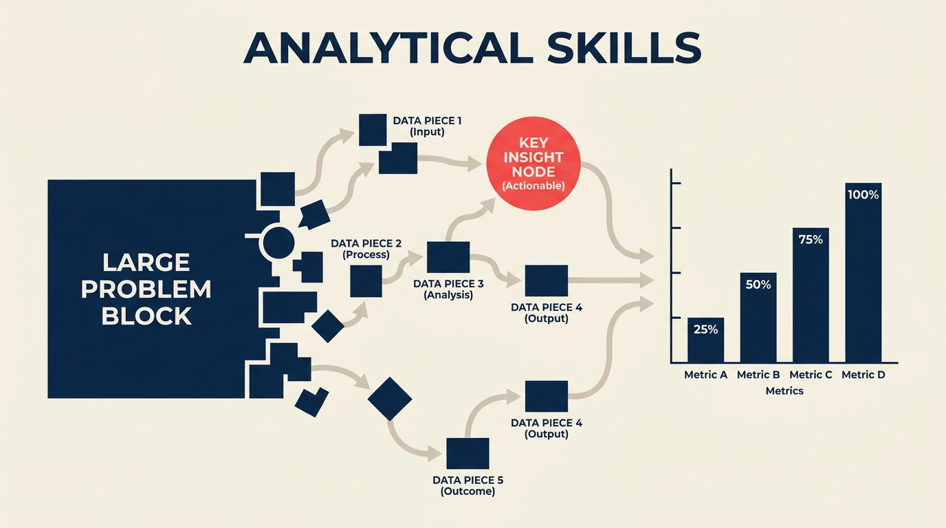 Analytical skills shown as breaking a problem into data driven parts