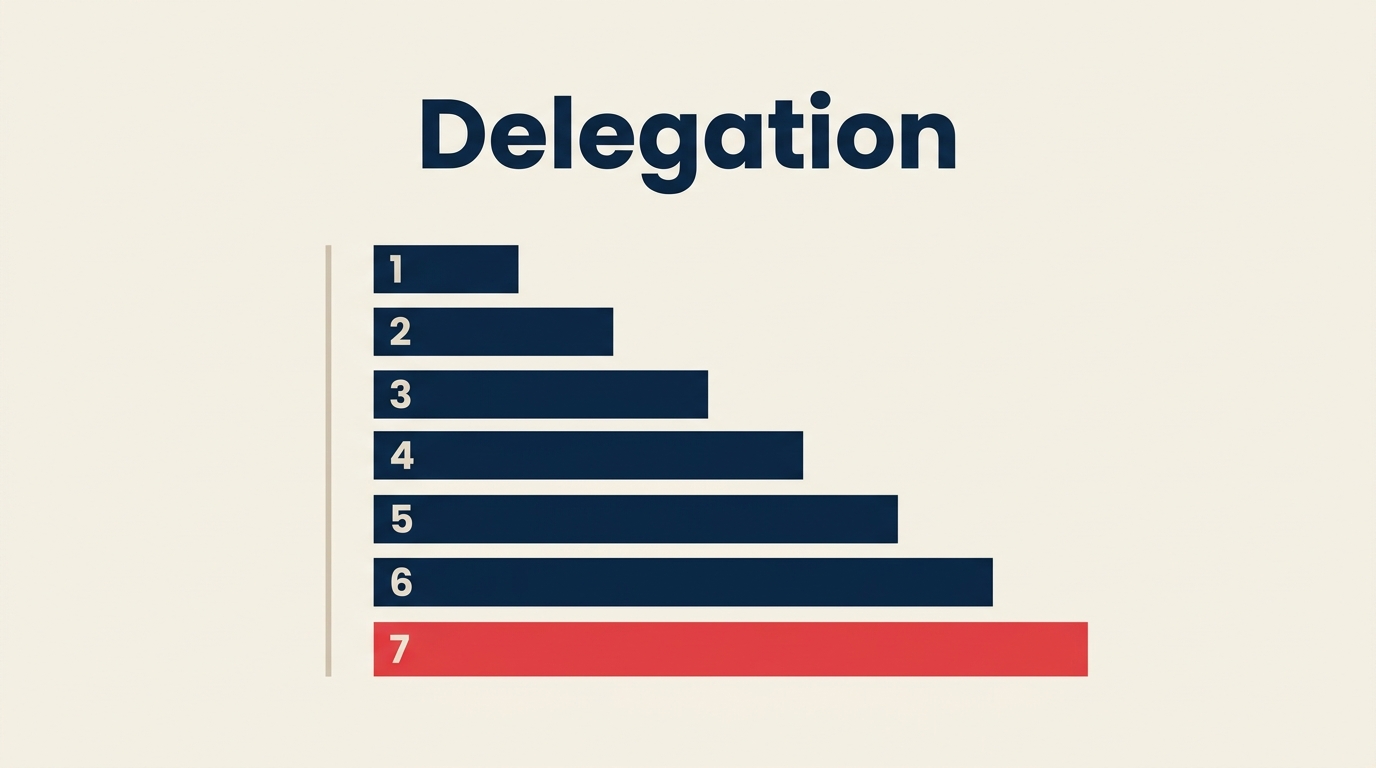 Diagram kerangka delegasi dengan tujuh tingkat otoritas