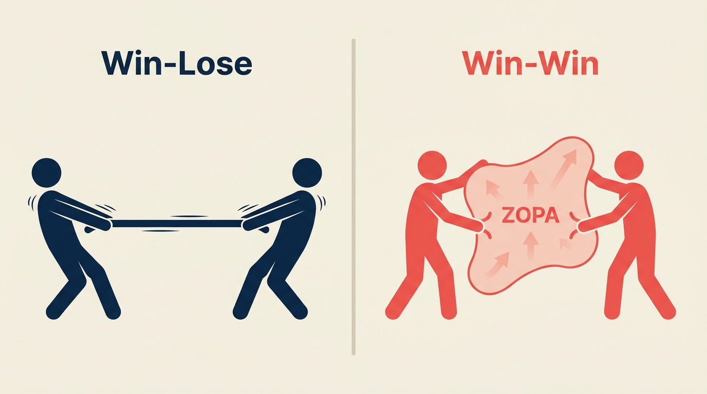 Distributive versus integrative negotiation with the zone of possible agreement
