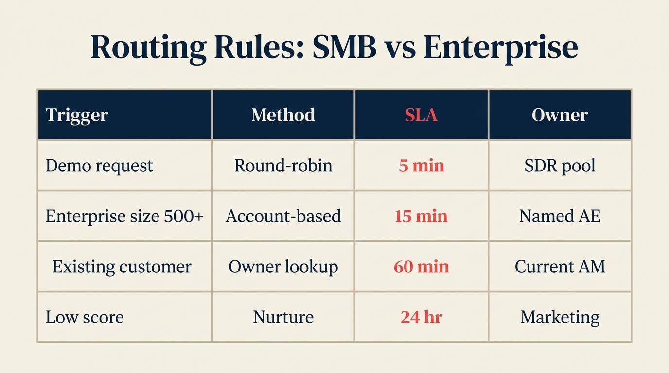 Sample lead routing rules for an SMB vs Enterprise team