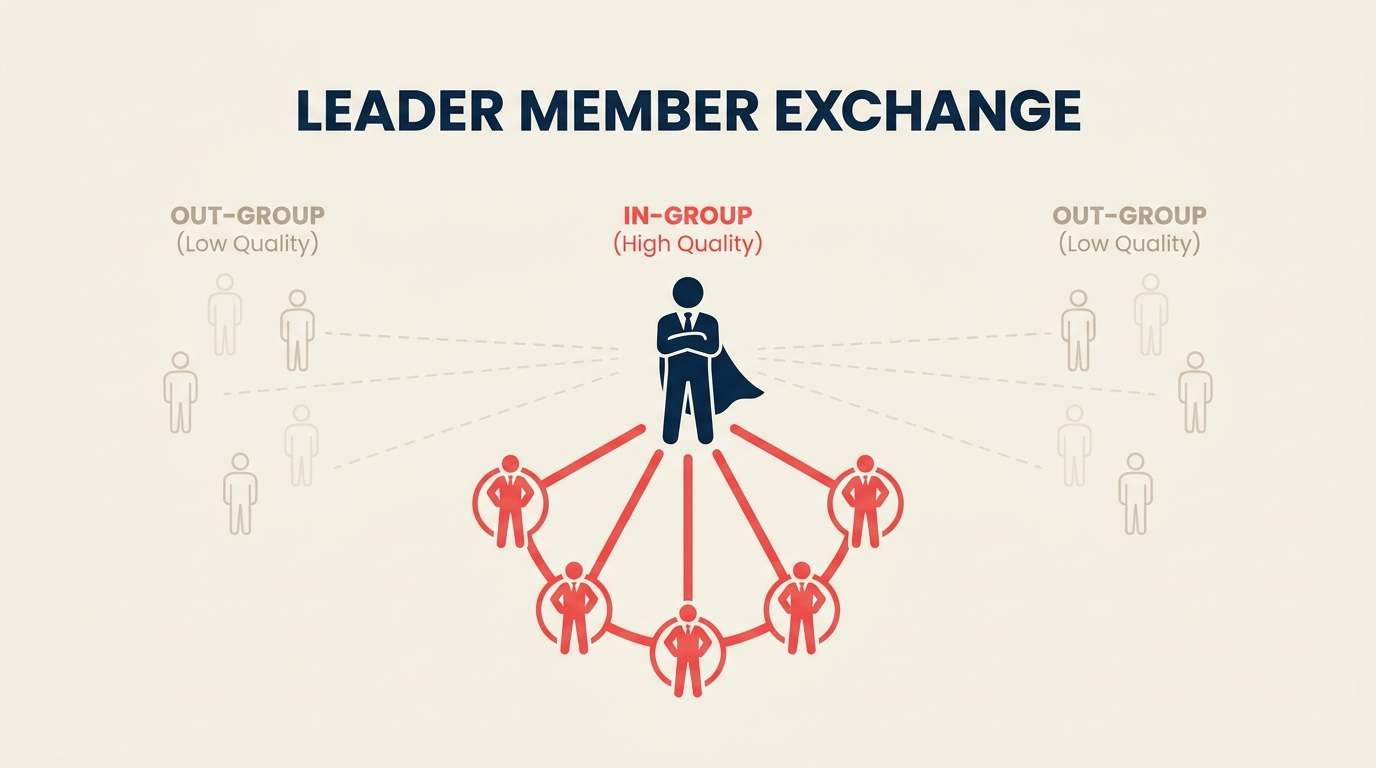 Leader-member exchange theory showing in-group and out-group relationships