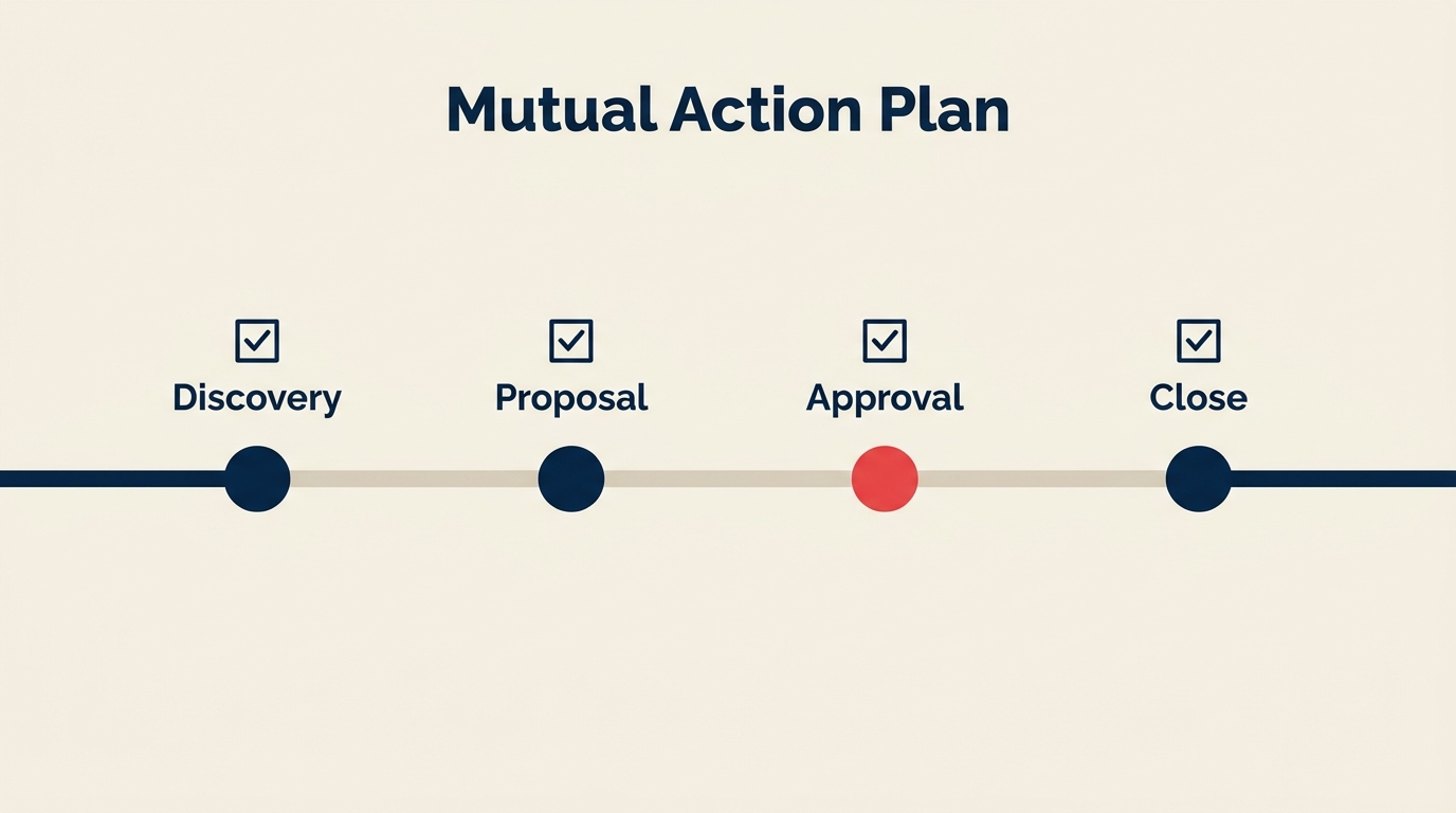 Mutual action plan milestone timeline with four stages from Discovery to Close