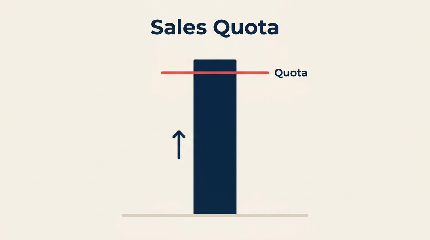 Sales quota progress bar rising toward a coral red target line, representing quota attainment in pipeline management