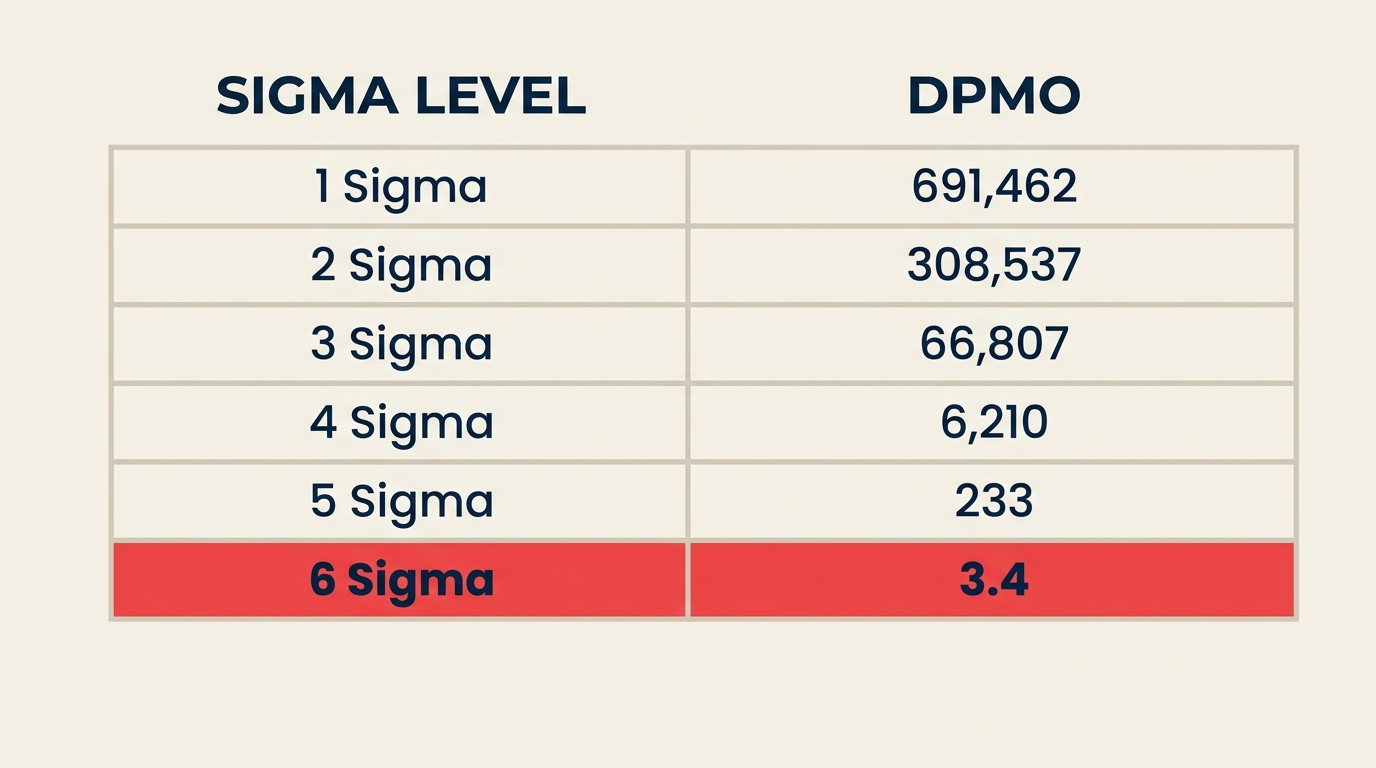 DPMO formula and sigma level conversion chart