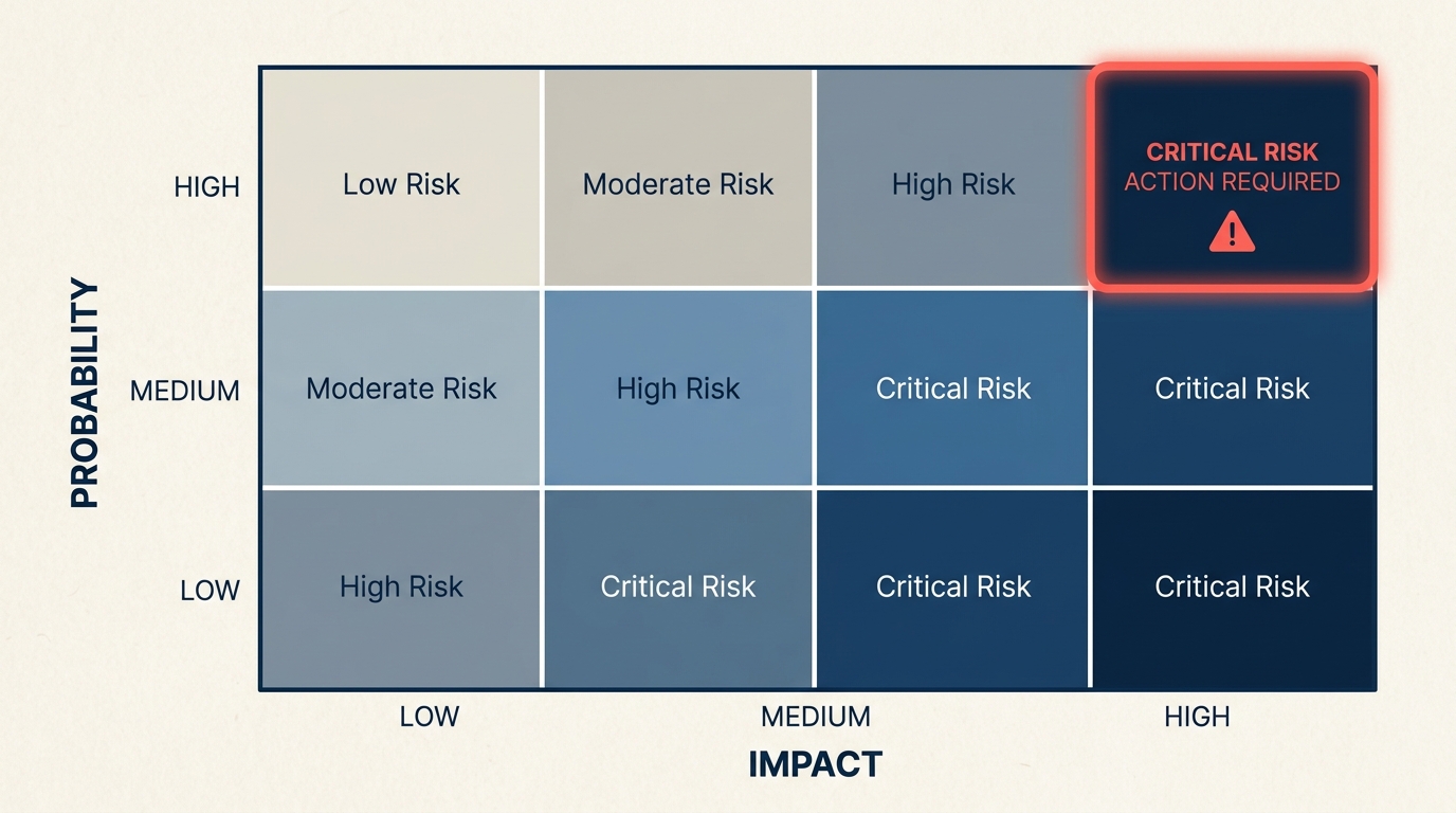 Probability and impact risk matrix grid for scoring project risks