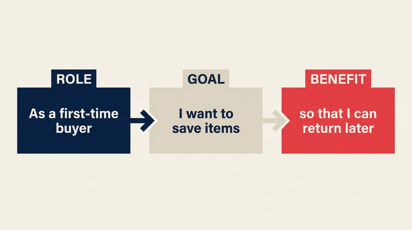 User story template: As a role, I want a goal, so that a benefit