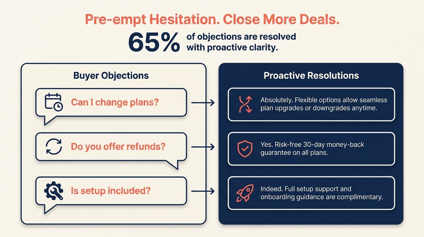 Addressing buyer objections directly on the pricing page