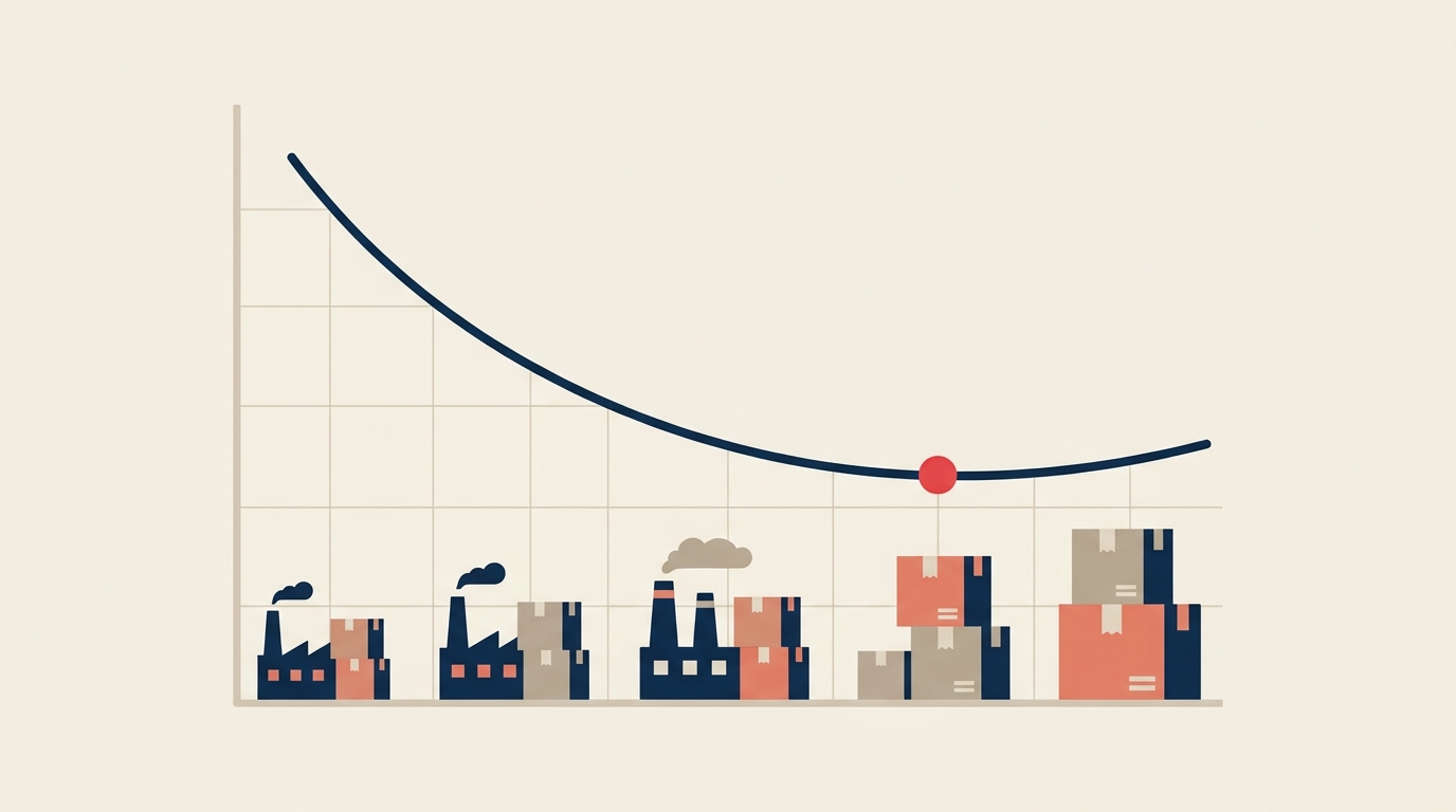 Average cost curve showing economies of scale as output rises