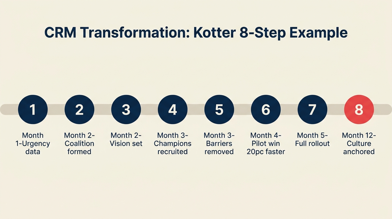 Kotter's 8-step model worked example timeline