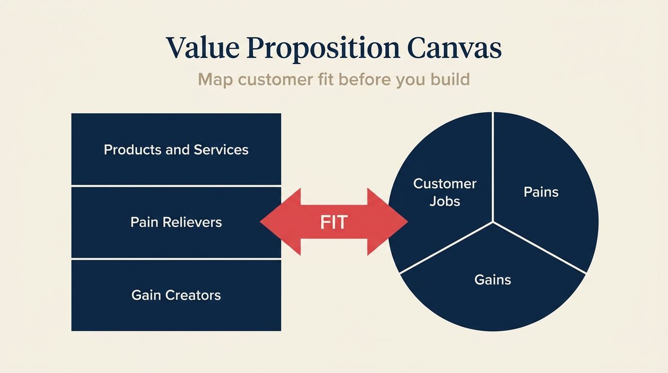 Value proposition canvas showing customer profile circle and value map square