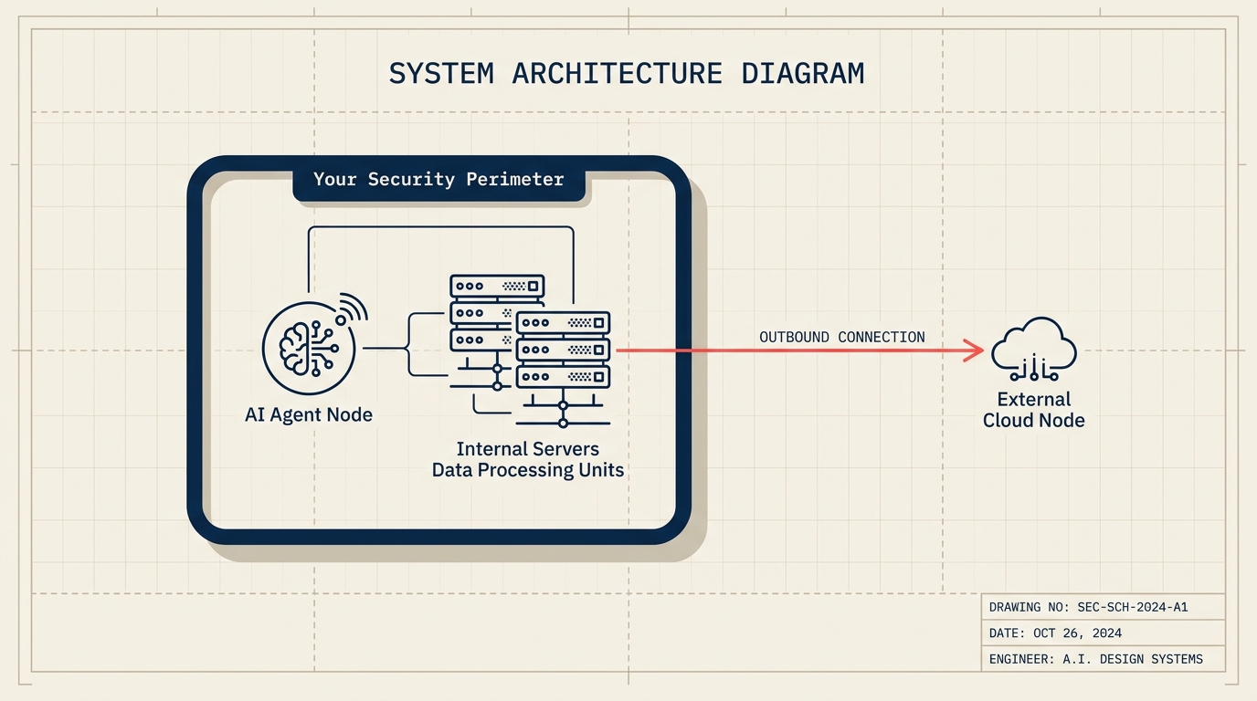 AI agent running inside a company security perimeter with a single outbound MCP tunnel connection