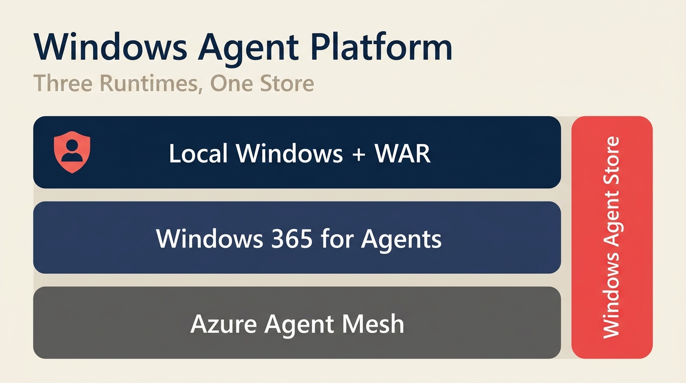 Three Windows agent runtimes anchored by the Windows Agent Store