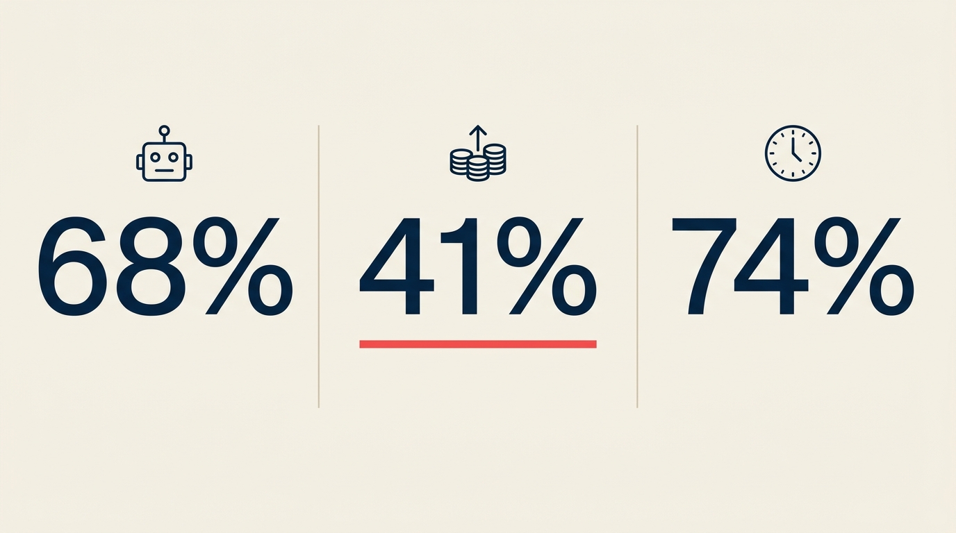 68 percent of small businesses use AI, 41 percent report higher revenue, 74 percent feel more productive