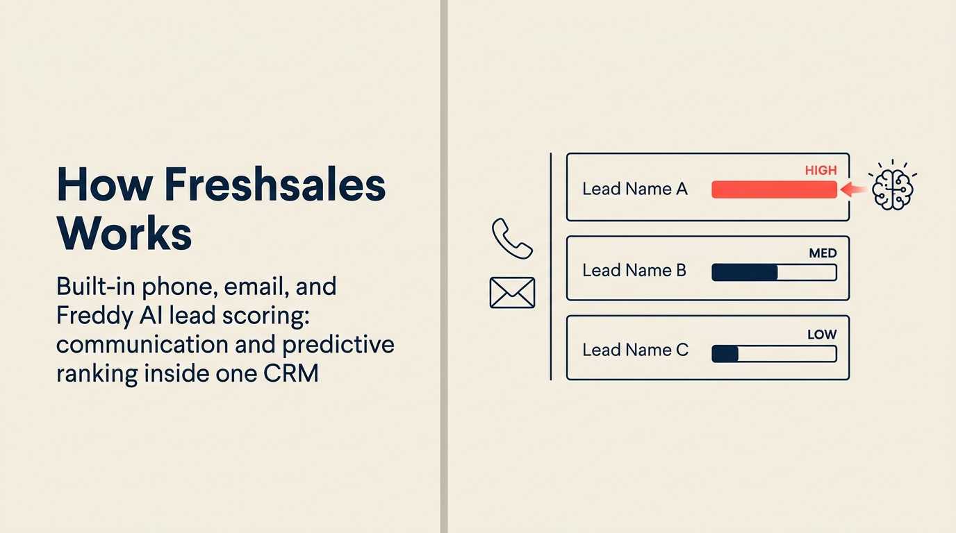 Freshsales AI-powered CRM, built-in phone, email, and Freddy AI lead scoring in one sales interface