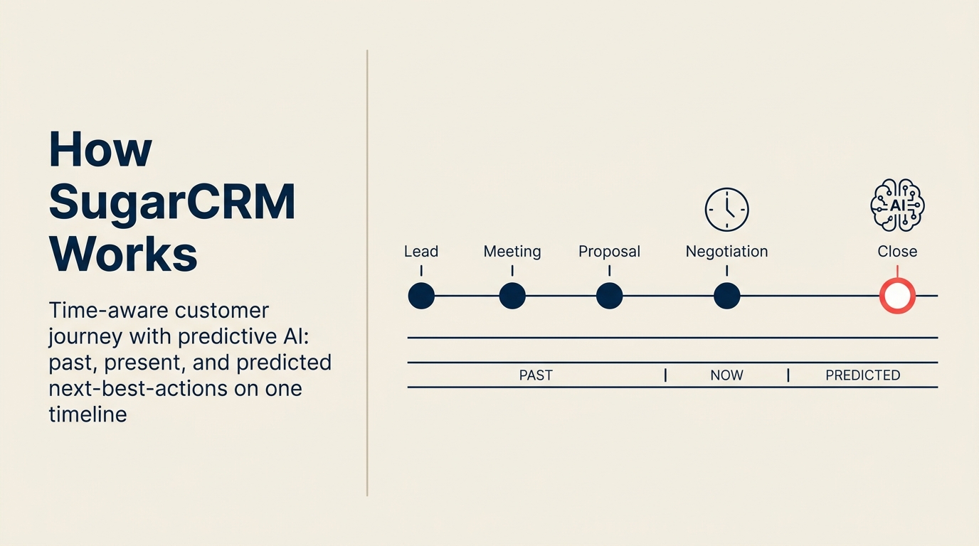 SugarCRM time-aware customer journey, past present and predicted next-best-actions on one timeline with SugarPredict AI